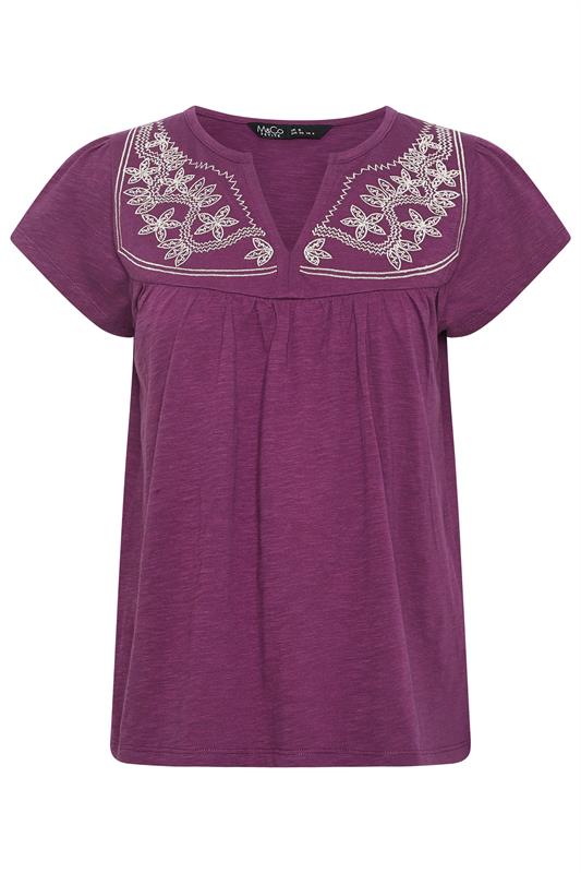 M&Co Petite Berry Purple Embroidered Cotton Notch Neck Top | M&Co  5