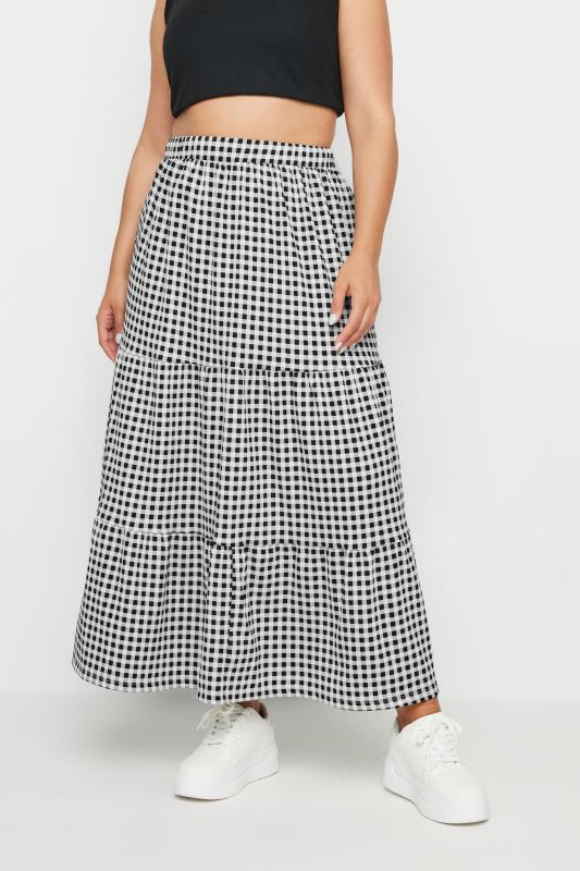 YOURS Plus Size Black Gingham Textured Maxi Skirt | Yours Clothing 2