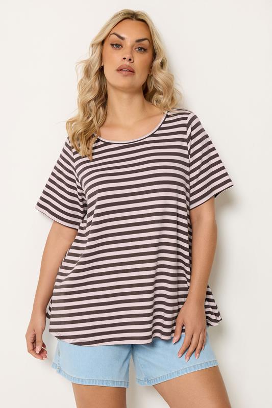  YOURS chocoladebruin en roze swingtop