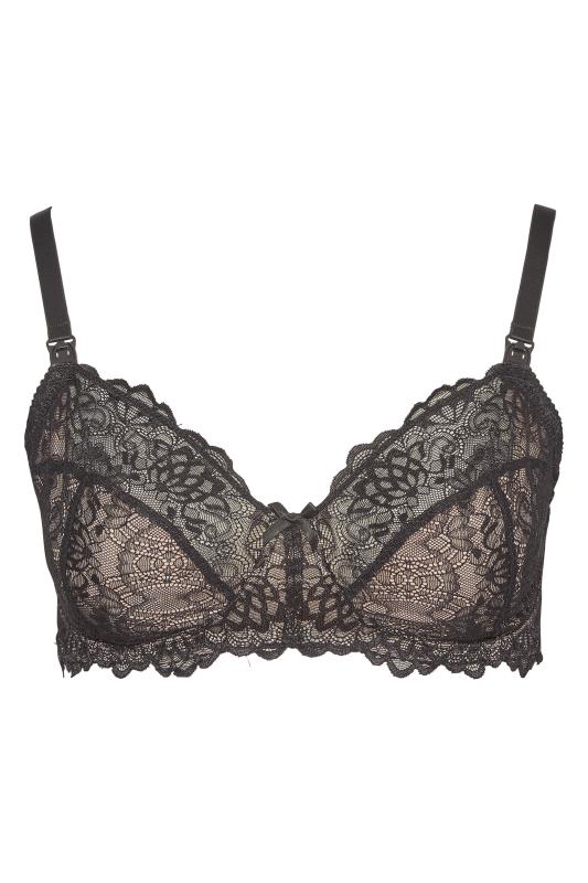 Plus Size Black Lace Non-Padded Non-Wired Balcony Nursing Bra | Yours Clothing 5
