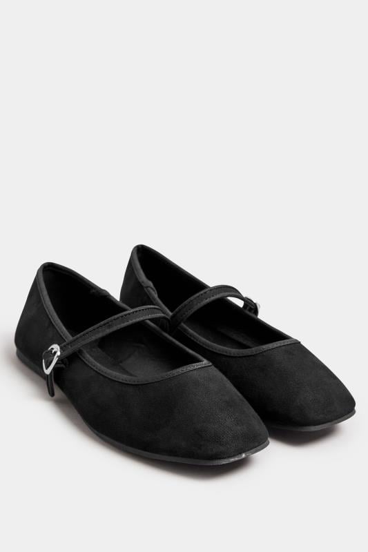 Black Faux Suede Mary Jane Ballerina Pumps In Extra Wide EEE Fit | Yours Clothing 2