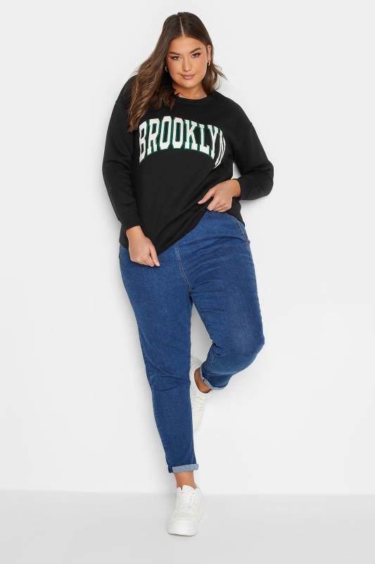 Plus Size Black 'Brooklyn' Slogan Sweatshirt | Yours Clothing 2