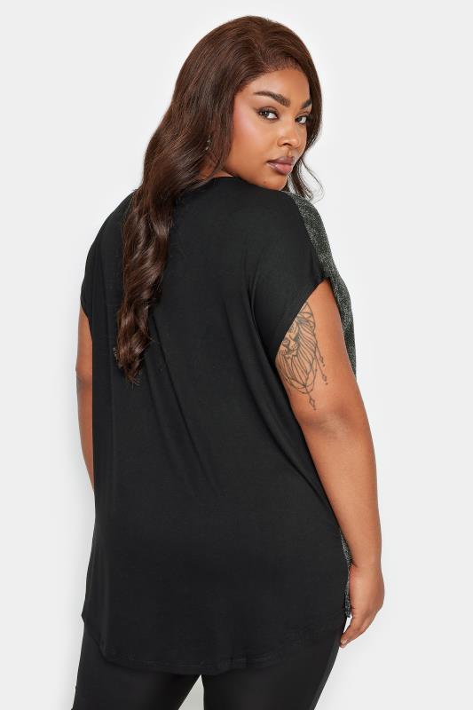 YOURS Plus Size Black Glitter V-Neck Top | Yours Clothing 4