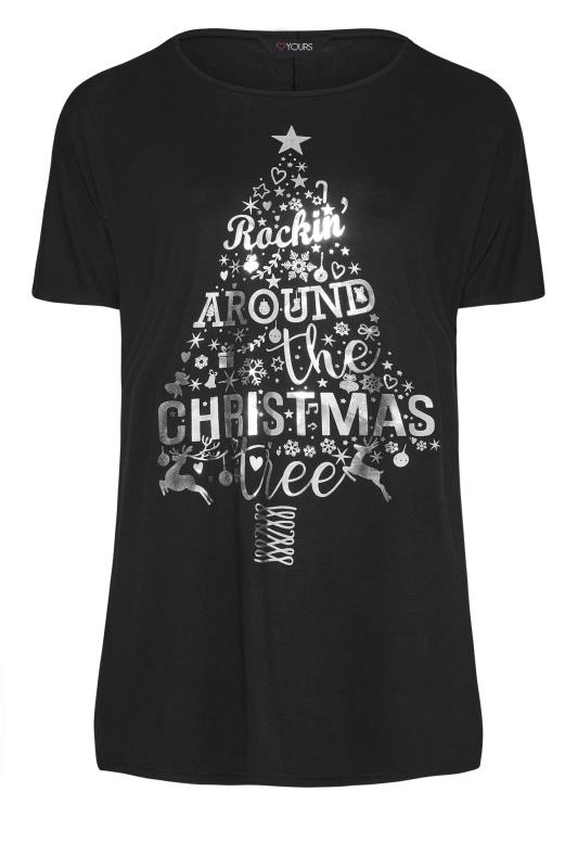 Black Foil 'Rocking Around The Christmas Tree' Slogan Christmas T-Shirt_F.jpg