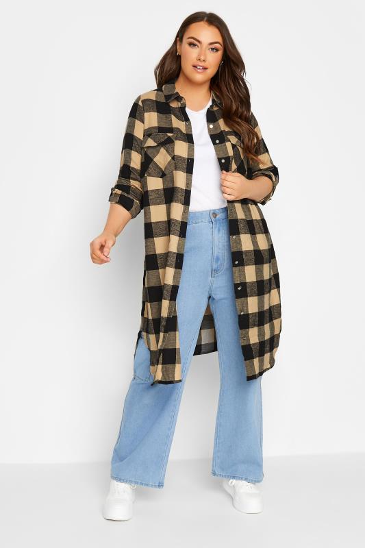 Plus Size Beige Brown Check Maxi Shirt | Yours Clothing 2
