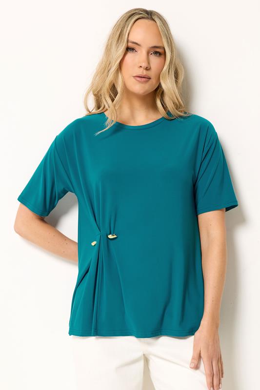  LTS Tall Teal Blue Metal Detail Oversized T-Shirt