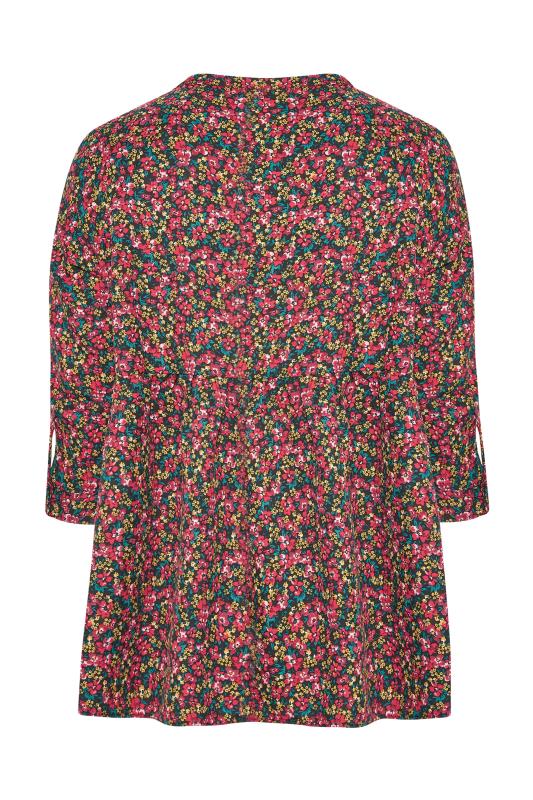 LIMITED COLLECTION Curve Black & Pink Floral Button Front Tunic 7