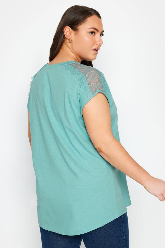 YOURS Plus Size Blue Lace Shoulder T-Shirt | Yours Clothing 4