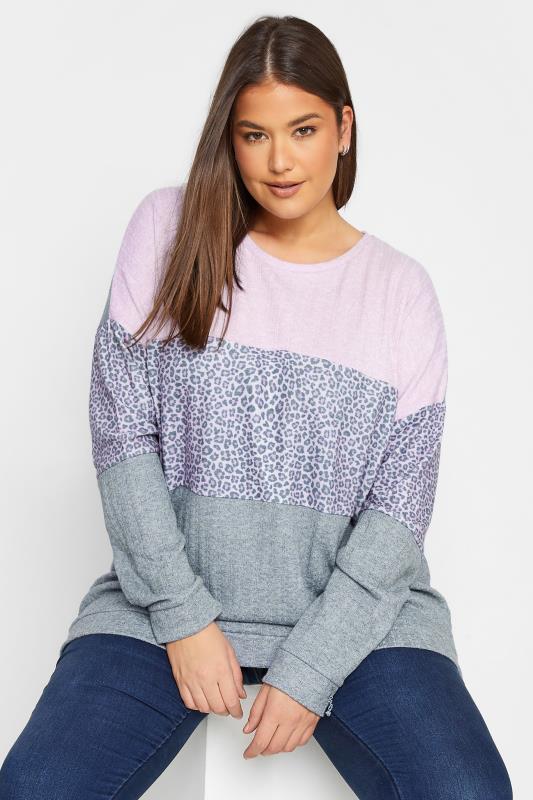 Tall  LTS Tall Grey Animal Print Colour Block Sweatshirt