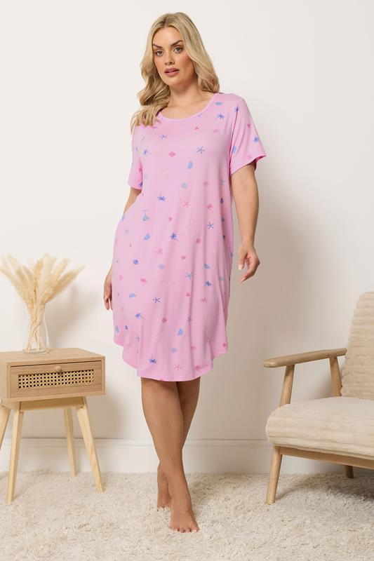 YOURSET 2 PACK Plus Size Pink Soft Touch Palm Tree Nightdresses | Yours Clothing 4