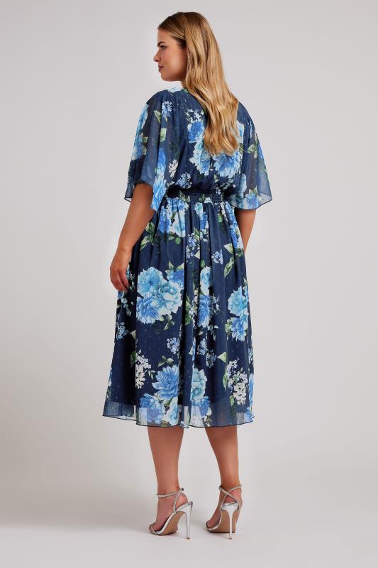 YOURS LONDON Plus Size Navy Blue Floral Print Wrap Midi Dress | Yours Clothing 3