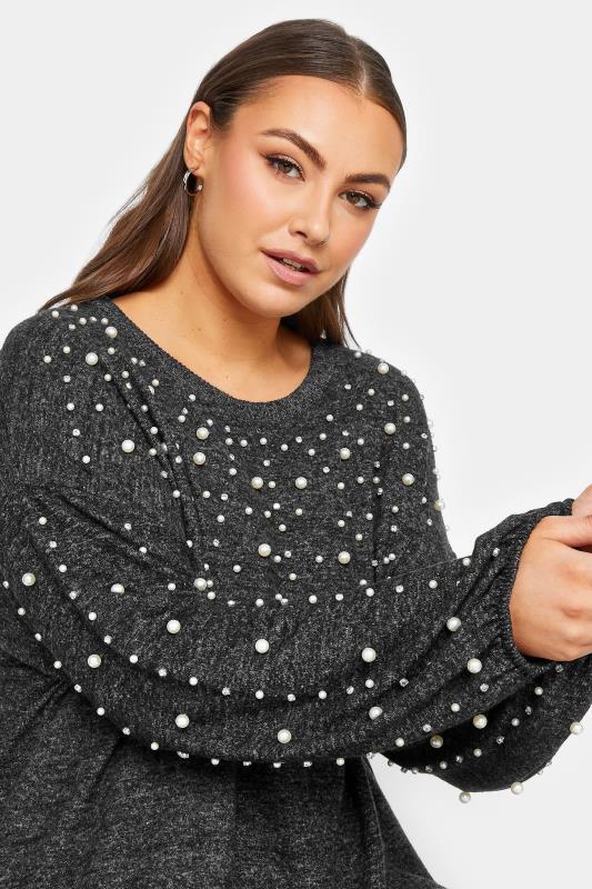 YOURS LUXURY Plus Size Charcoal Grey Soft Touch Embellished Jumper Dress | Yours Clothing 5