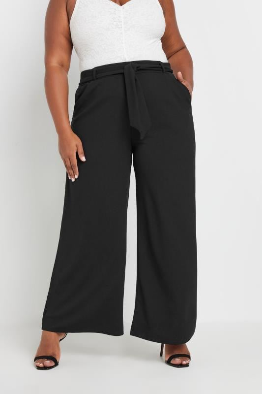 YOURS Plus Size Black Wide Leg Scuba Trousers | Yours Clothing  1