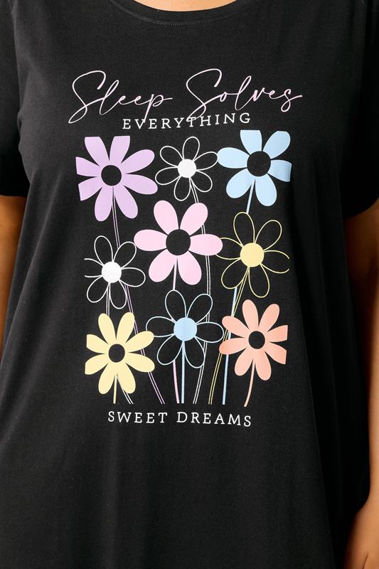 YOURS Plus Size 2 PACK Black 'Sleep Solves Everything'  Floral Midaxi Nightdresses | Yours Clothing 5
