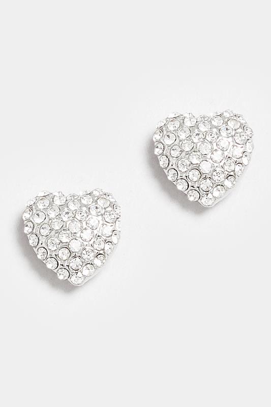 Silver Tone Diamante Heart Stud Earrings | Yours Clothing 2