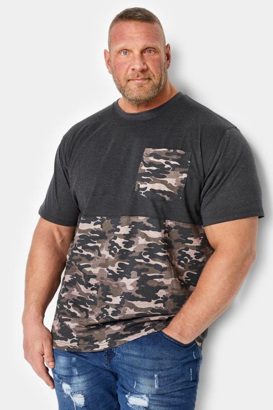 Men's  KAM Big & Tall Charcoal Grey Camo Pannelled T-Shirt