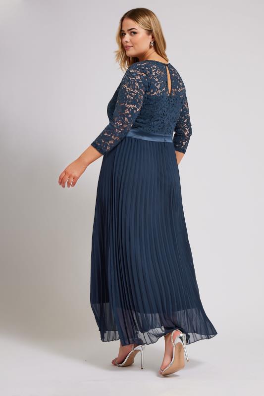YOURS LONDON Plus Size Navy Blue Lace Wrap Pleated Maxi Dress | Yours Clothing 3