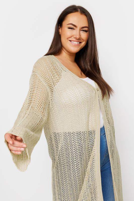 YOURS Plus Size Natural Brown Crochet Midi Cardigan | Yours Clothing 5