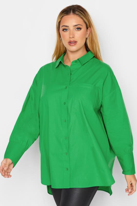 Plus Size Green Oversized Poplin Shirt | Yours Clothing 1
