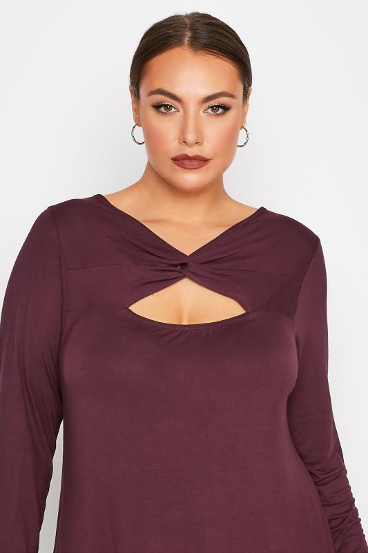 LIMITED COLLECTION Plus Size Berry Red Twist Cut Out Top | Yours Clothing 4