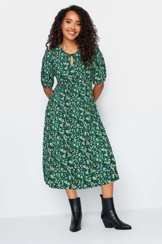 Women's  M&Co Petite Green Ditsy Floral Print Midi Dress