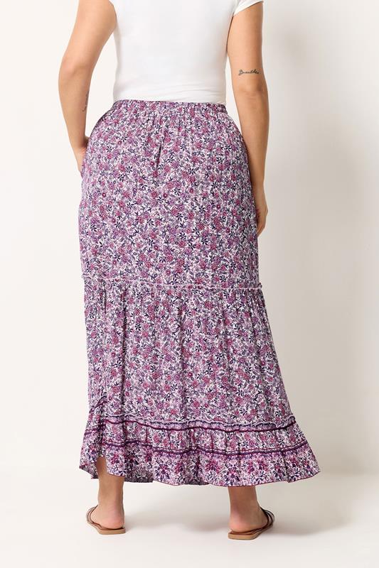 YOURS Plus Size Pink Ditsy Floral Tiered Skirt | Yours Clothing 2