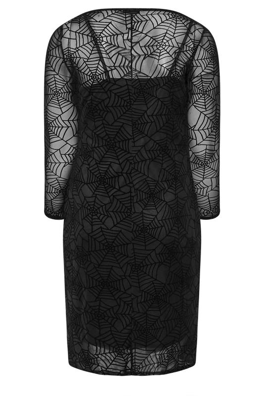 YOURS LONDON Plus Size Black Flocked Halloween Cobweb Mesh Dress | Yours Clothing 7