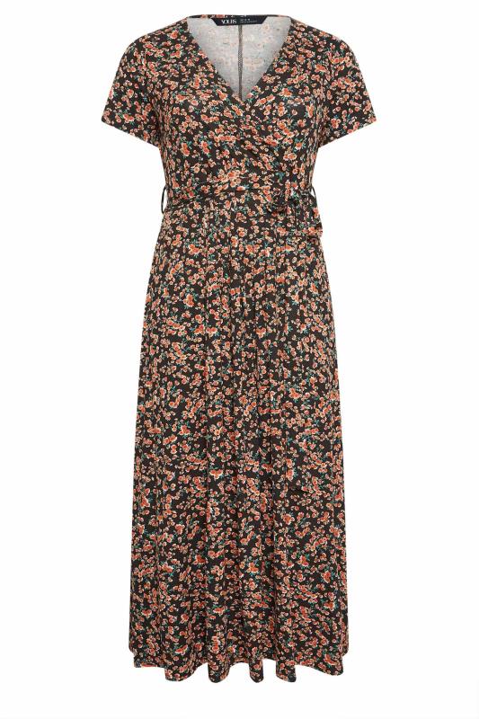 YOURS Plus Size Black Ditsy Floral Print Wrap Maxi Dress | Yours Clothing 7