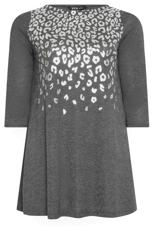 YOURS Plus Size Grey Foil Leopard Print Top | Yours Clothing 5