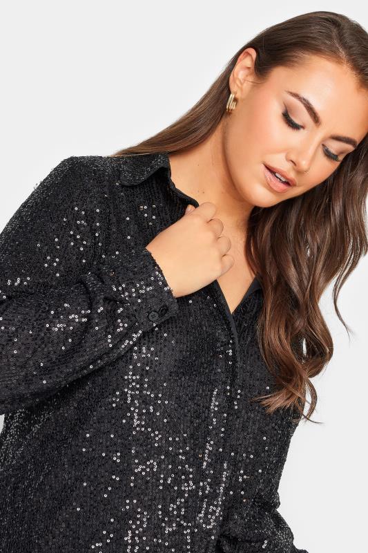 YOURS LONDON Plus Size Black Sequin Embellished Shirt | Yours Clothing 5