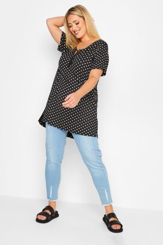 Plus Size Black Polka Dot Tassel T-Shirt | Yours Clothing 2