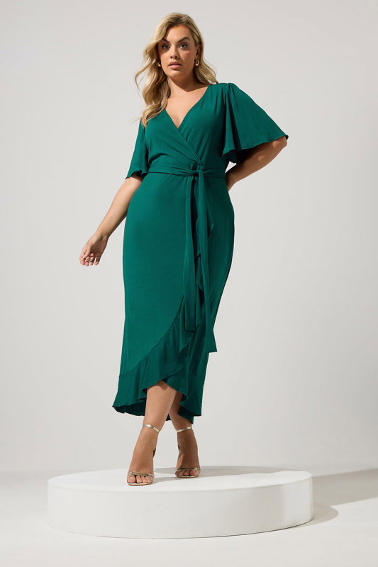 forever yours bridesmaid dresses Fashion Dresses Uk YOURS LONDON Plus Size Green Short Sleeve Ruffle Wrap Maxi Dress Yours Clothing LaDivine CM383C Long Formal Blended Linen Blue with fuchsia floral Color:photo color