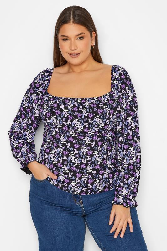 LTS Tall Purple Floral Long Sleeve Top | Long Tall Sally  1