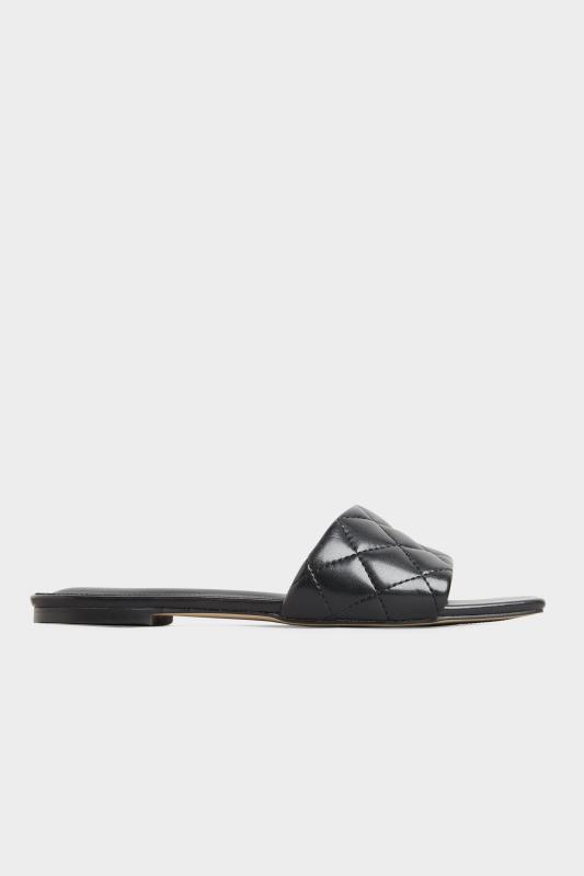 LTS Black Quilted Square Flat Mules In Standard D Fit | Long Tall Sally 3