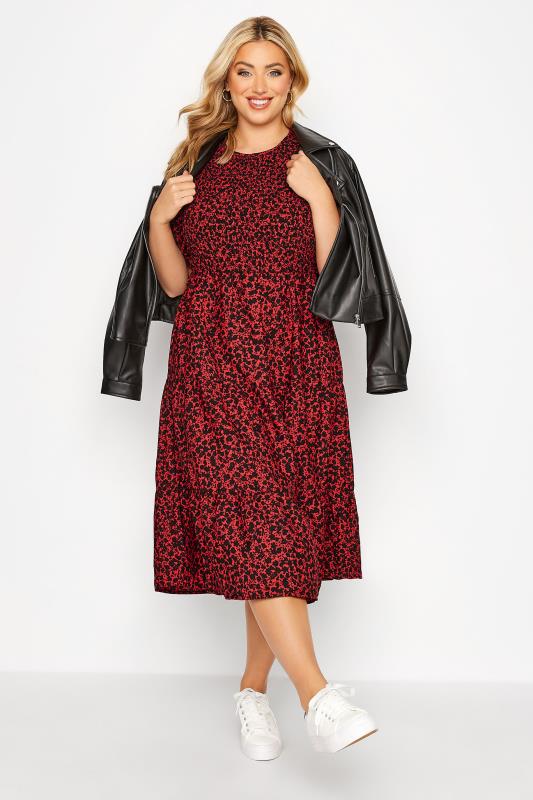 Plus Size Red Ditsy Print Puff Sleeve Smock Dress | Yours Clothing  4