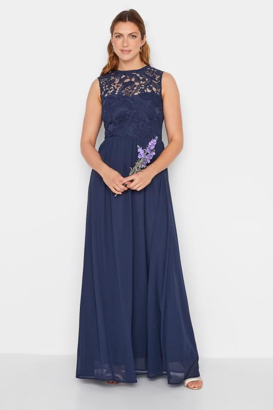 LTS Tall Women's Navy Blue Lace Chiffon Maxi Dress | Long Tall Sally  1