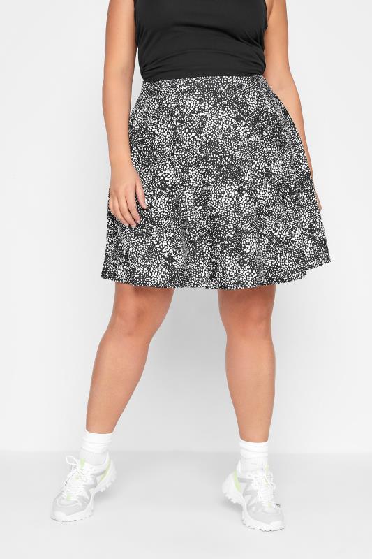 LIMITED COLLECTION Plus Size Black Dalmatian Print Scuba Skater Skirt | Yours Clothing 1