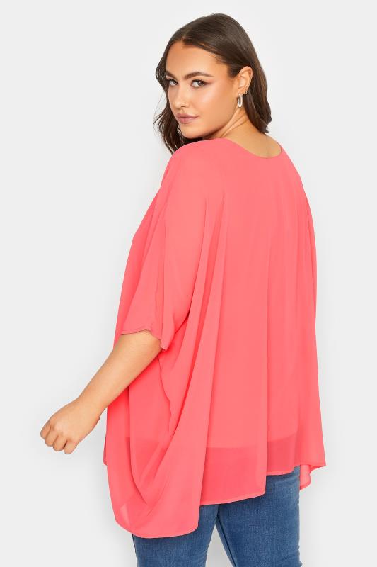 YOURS LONDON Plus Size Curve Coral Pink Cape Top | Yours Clothing 3