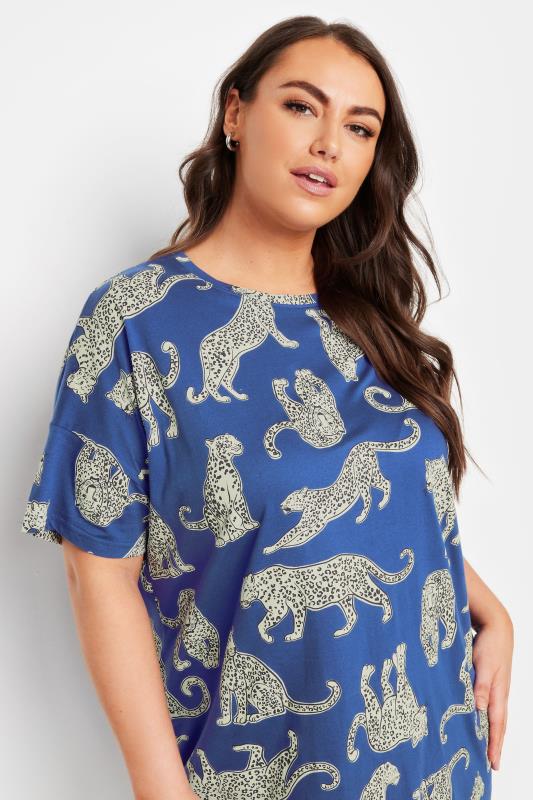 YOURS Plus Size Blue Leopard Print Sleep Tee Nightdress | Yours Clothing  4