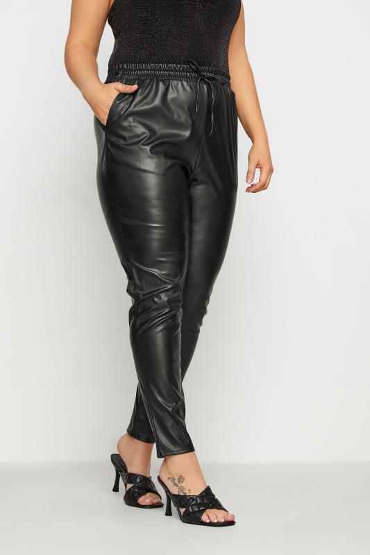 Plus Size Black Faux Leather Joggers | Yours Clothing 1