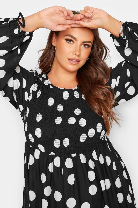 LIMITED COLLECTION Plus Size Black Spot Print Shirred Dress | Yours Clothing 4