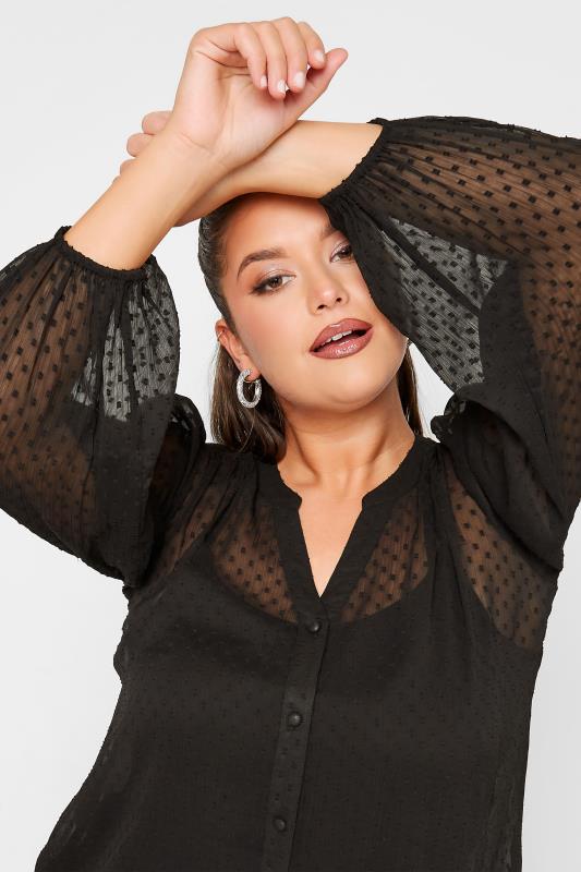 YOURS LONDON Plus Size Black Balloon Sleeve Dobby Blouse | Yours Clothing 4