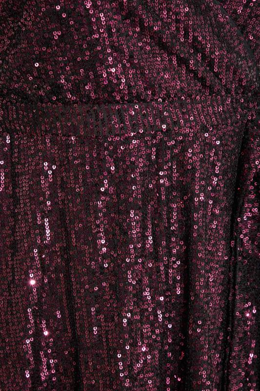 YOURS LONDON Plus Size Purple Sequin Embellished Wrap Top | Yours Clothing 5