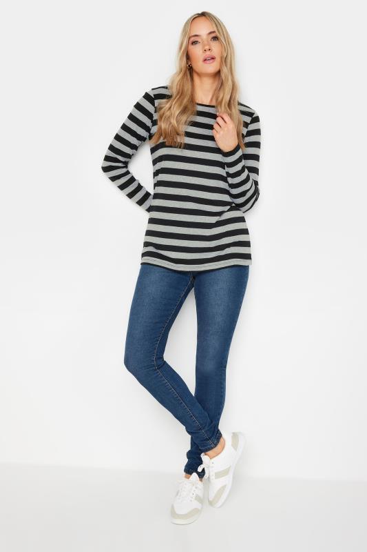 LTS Tall Womens Grey & Black Stripe Long Sleeve Cotton T-Shirt | Long Tall Sally  2