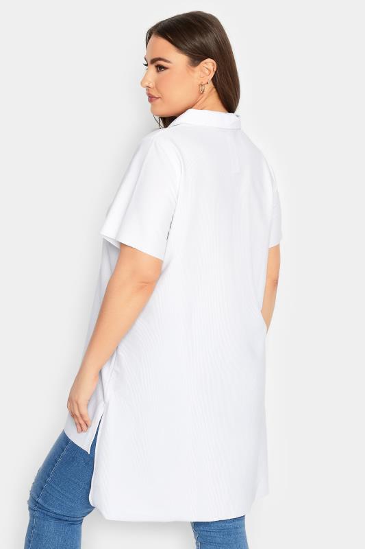 YOURS Plus Size White Ribbed Polo Top | Yours Clothing 3