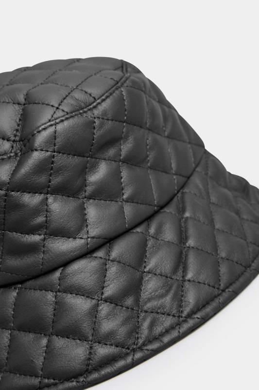Black Faux Leather Quilted Bucket Hat | Yours Clothing