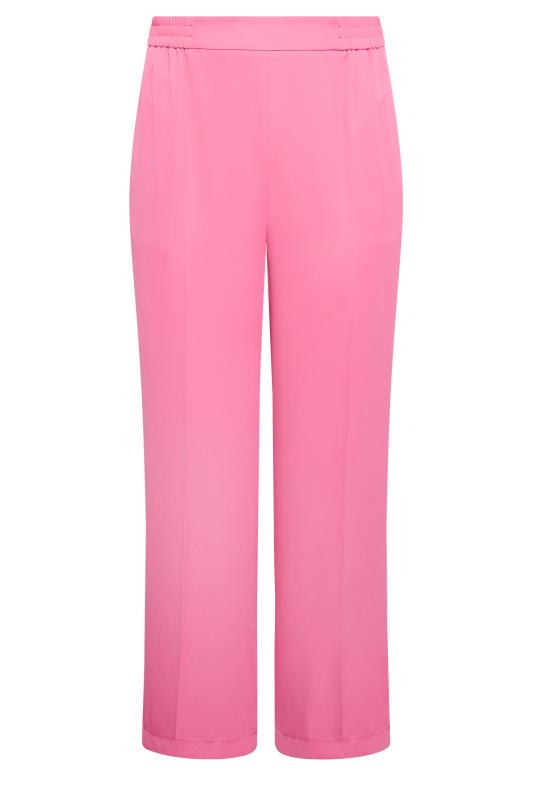 YOURS Plus Size Pink Elasticated Waist Pull-On Wide Leg Trousers | Yours Clothing 5