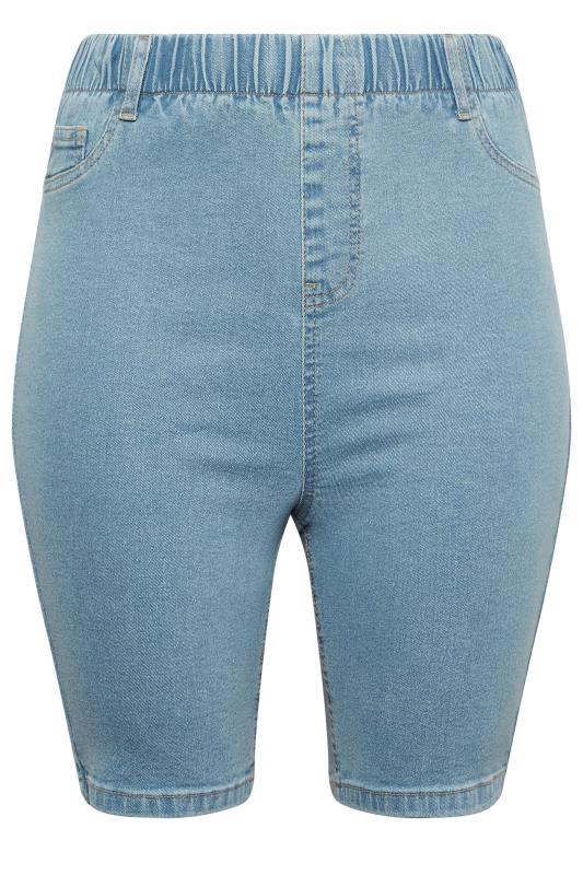 YOURS Plus Size Light Blue Pull On Denim Cycling Shorts | Yours Clothing 4