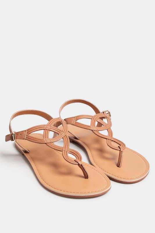  LTS Tan Brown Leather Swirl Toe Post Flat Sandals In Standard Fit