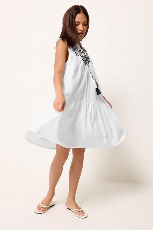 PixieGirl Petite Women's White Tiered Cotton Smock Mini Dress | PixieGirl 1